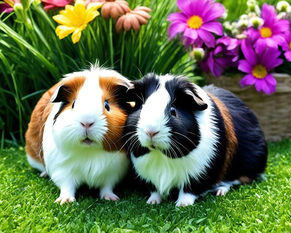 guinea pigs eating lawn grass